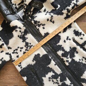 NVLT Berber Cow Print Faux Fur Jacket Coat, XS, Black/Cream
